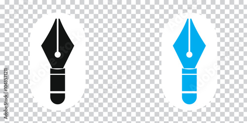 Fountain pen nib or tip line writing icon set. Fountain pen nib icon on PNG background. Vector Illustration.