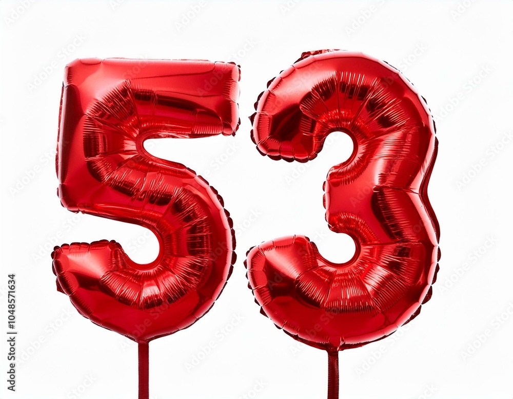 数字の53の形の赤い風船(Number 53 red foil balloon on white background)
数字の53の形の赤い風船(Number 53 red foil balloon on white background)