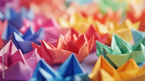 Colorful Paper Boats in a Vibrant Arrangement
