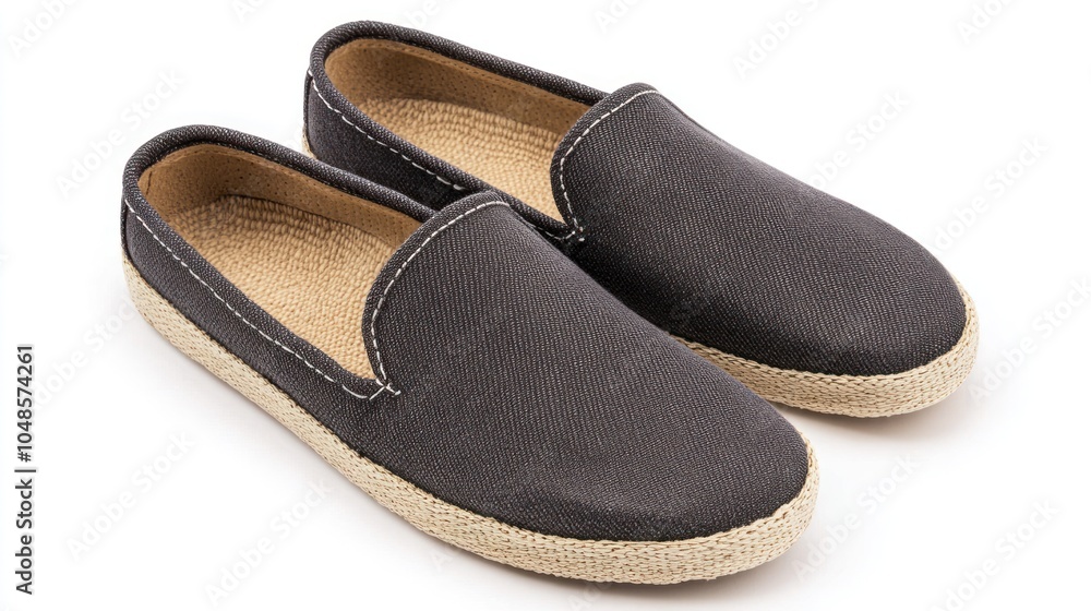 Pair of Black Canvas Espadrille Loafers with Jute Soles Pair of Black Canvas Espadrille Loafers with Jute Soles