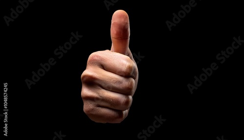Hand with thumb up on a black background