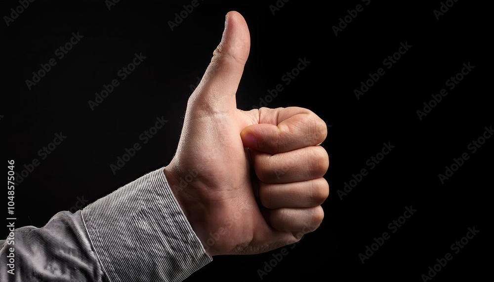 Hand with thumb up on a black background Hand with thumb up on a black background