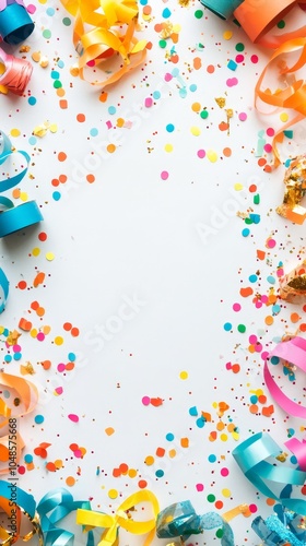 Colorful Confetti and Ribbons Frame with Blank Space for Celebration