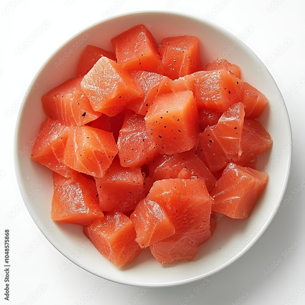 Fresh Sashimi in a White Bowl from Above Fresh Sashimi in a White Bowl from Above