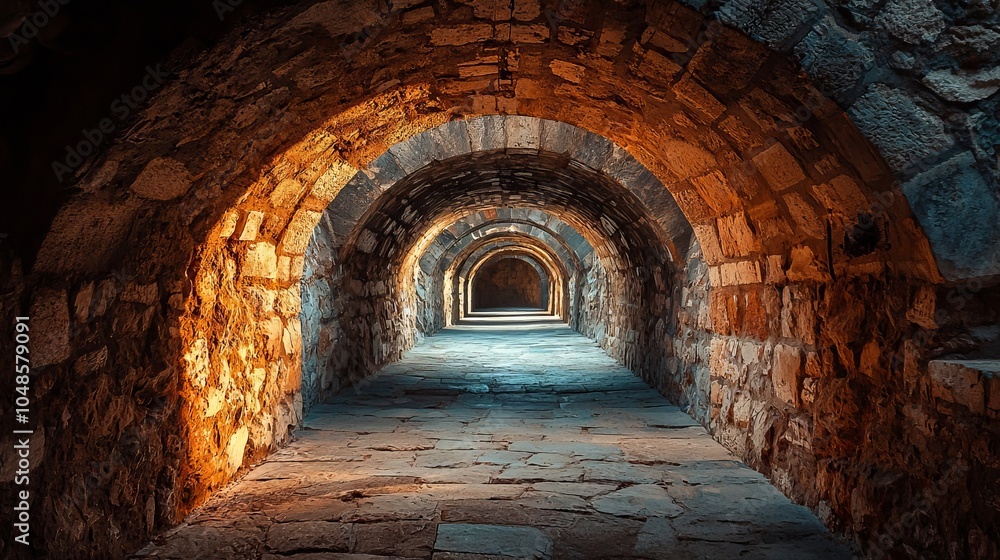 Fototapeta premium Underground Stone Archways in Warm Light