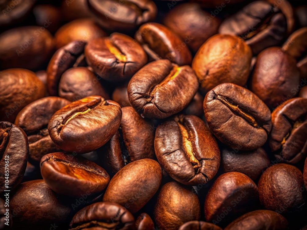 Fototapeta premium Close-up of Fresh Coffee Beans on Dark Background for Stunning Food Photography