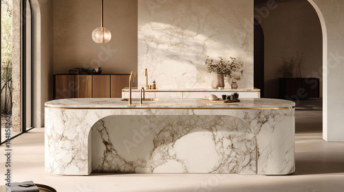 A beautiful modern light white kitchen. Photo interior modern white marble kitchen design. Elegant Classic White Kitchen with Timeless Marble Accents 