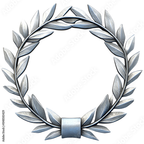 Silver laurel wreath on transparent background, symbolizing victory and honor for awards themes photo