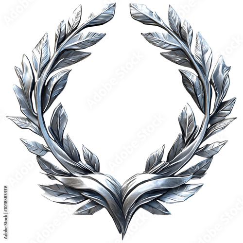 Silver laurel wreath on transparent background, symbolizing victory and honor for awards themes photo