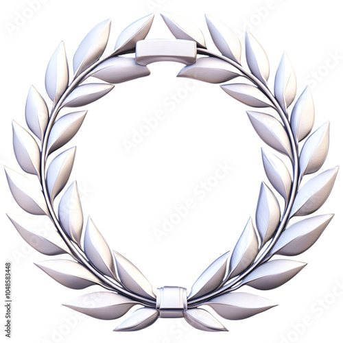 Silver laurel wreath on transparent background, symbolizing victory and honor for awards themes photo