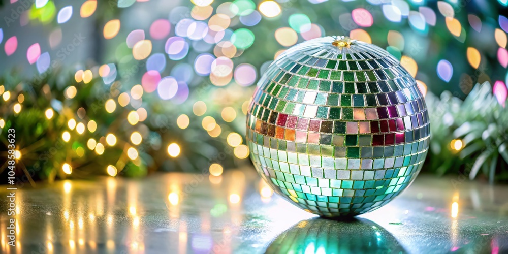 Obraz premium Colorful Disco Ball Reflection for Party Night Celebration in Low Light Setting