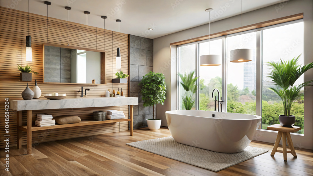 Fototapeta premium Modern Minimalist Bathroom with Natural Light
