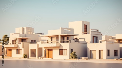 Modern luxury house in the desert on a sunny day with blue sky.