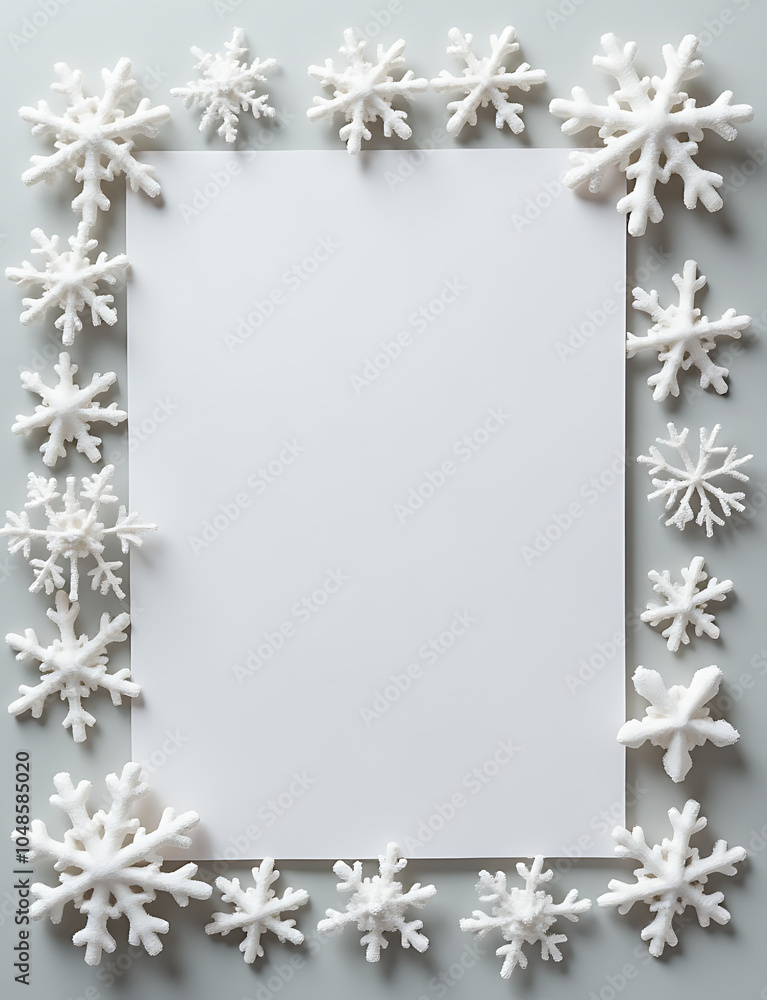 Snowflake frame with a flat gray background for a Christmas flat lay featuring winter and New Year themes in a simple design setting. Snowflake frame with a flat gray background for a Christmas flat lay featuring winter and New Year themes in a simple design setting.