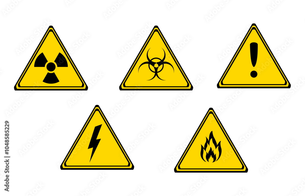 warning sign in laboratory. radioactive, biohazard, warning, flame, electric current sign. warning sign in laboratory. radioactive, biohazard, warning, flame, electric current sign.