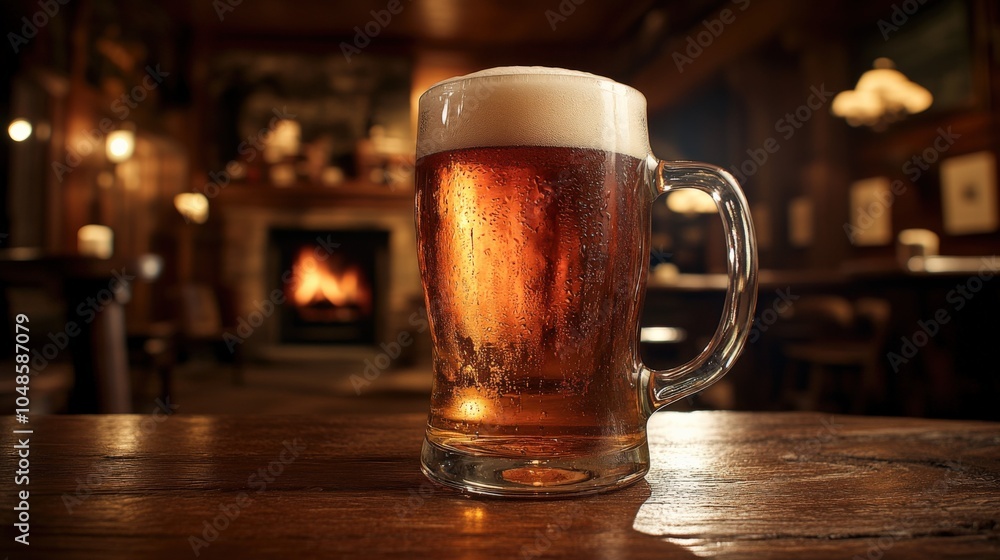 Chilled Beer in a Cozy Pub Setting Chilled Beer in a Cozy Pub Setting