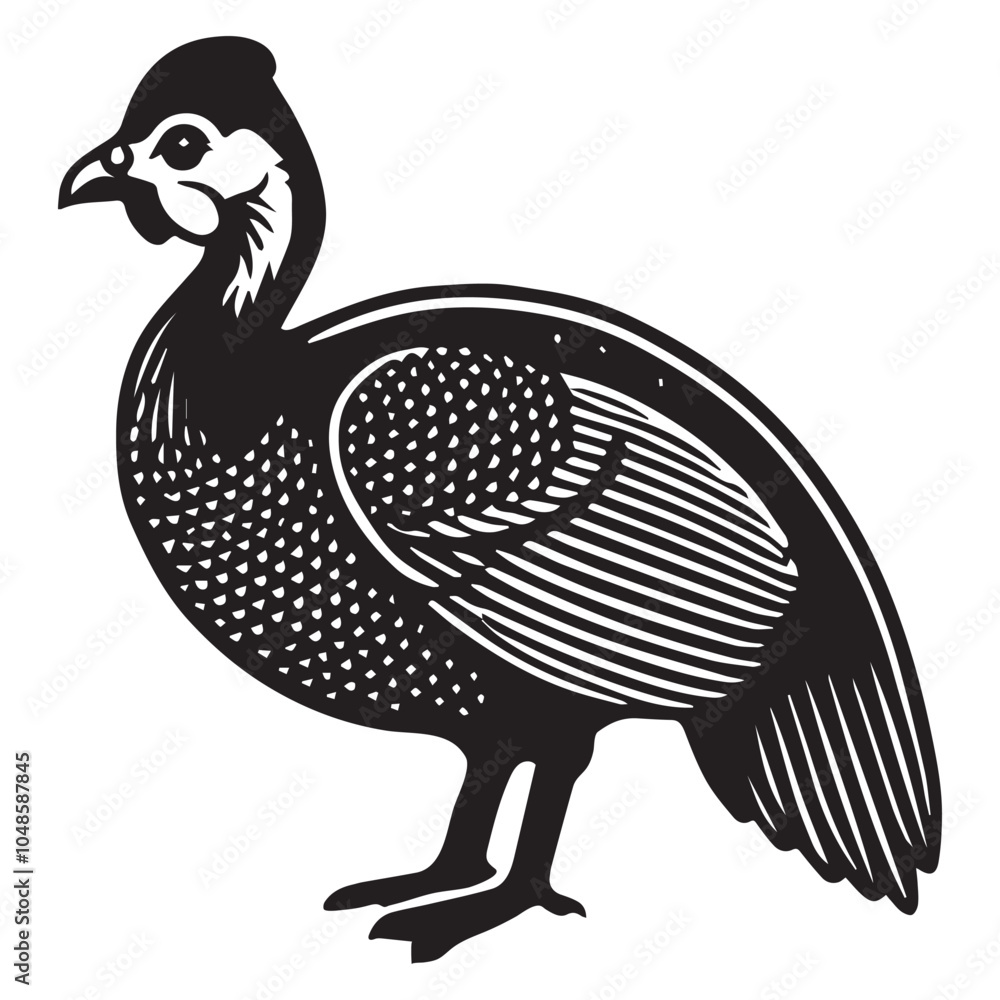 Obraz premium Helmeted guineafowl Silhouette Design - Helmeted guineafowl Bird Vector illustration in black and white