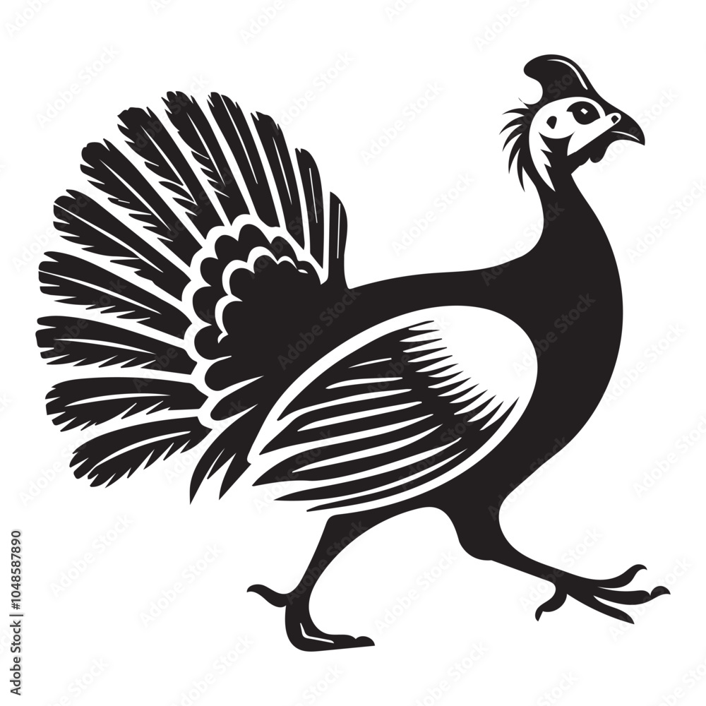 Fototapeta premium Helmeted guineafowl Silhouette Design - Helmeted guineafowl Bird Vector illustration in black and white