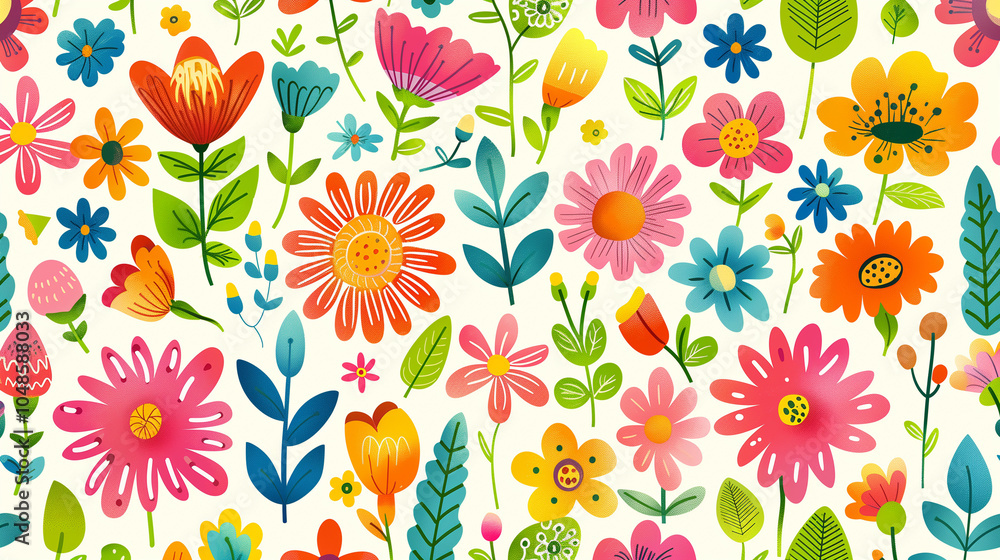 Draw abstract funny cute pattern retro flower For Easter Spring red blue green yellow Draw abstract funny cute pattern retro flower For Easter Spring red blue green yellow