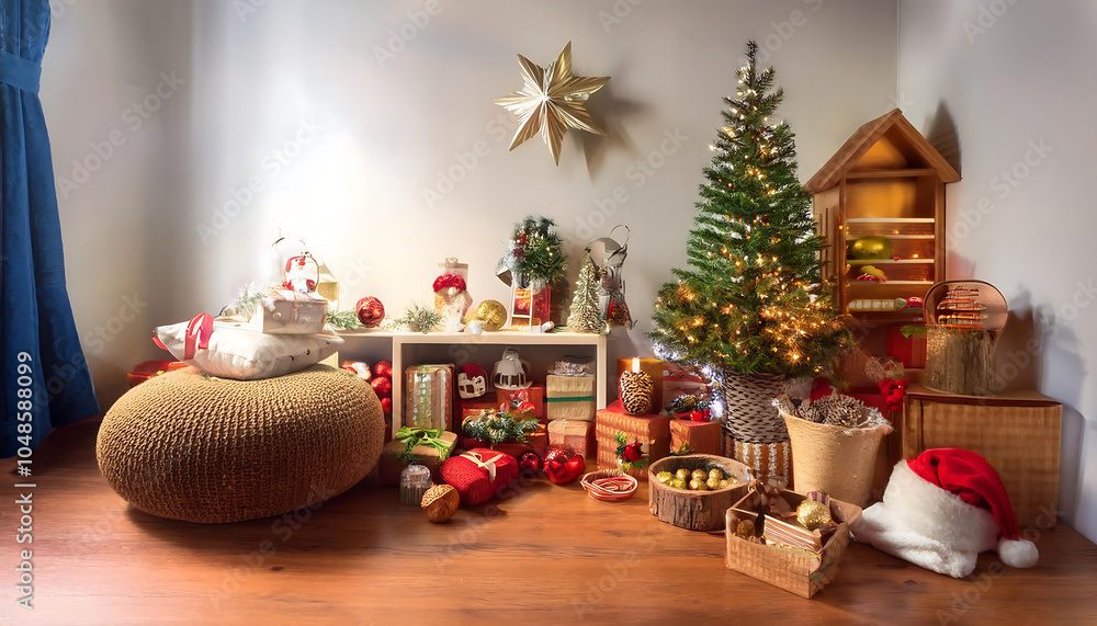 Fototapeta premium Small collection of holiday decorations and ornaments fills a room with festive cheer and w_1(523)