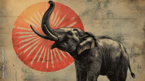 abstract elephant illustration with the sun