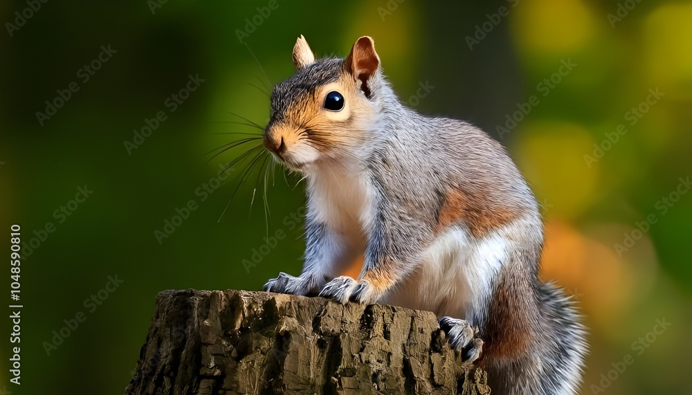 Curious Eastern Gray Squirrel Perched on a Tree Stump