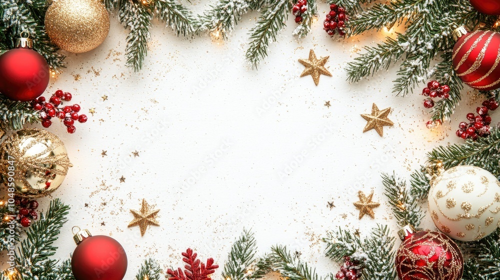 Festive Holiday Decoration with Ornaments and Foliage Festive Holiday Decoration with Ornaments and Foliage
