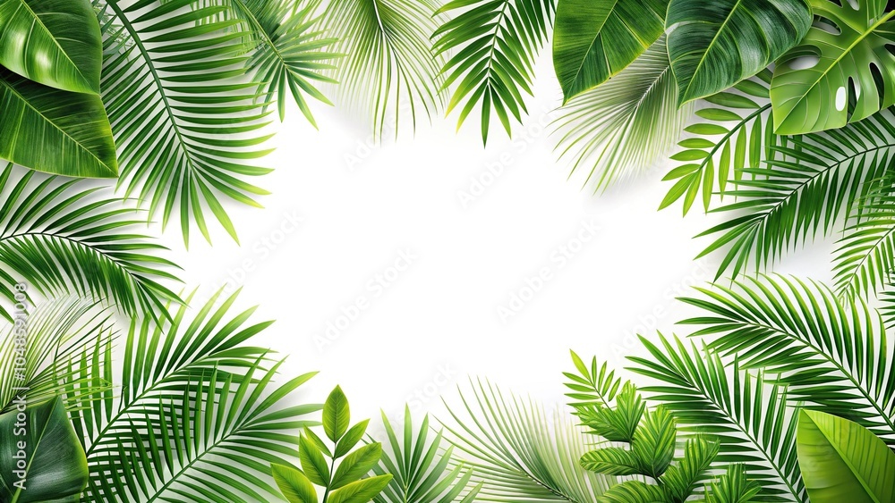 Tropical foliage border on white background Tropical foliage border on white background