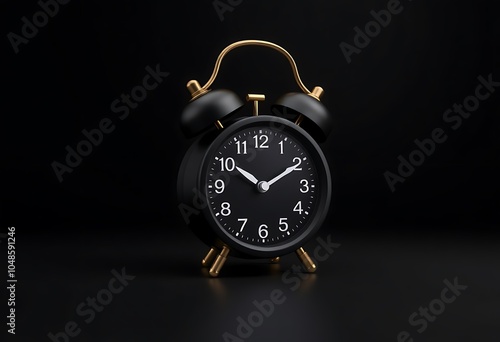 Retro alarm clock with empty clock face on black background. Black friday sale mockup. Limited time offer, sales, promotion, countdown, Christmas shopping season, copy space for text 