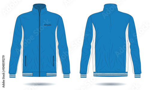Blue sports training jacket mockup front and back view