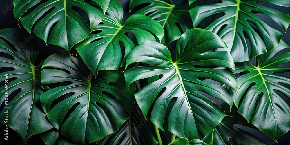 Tropical foliage plant bush with dark green leaves
