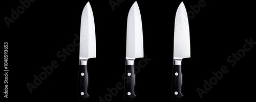 Set of chef s knives with sharp lighting, black studio background, professional and sleek photo