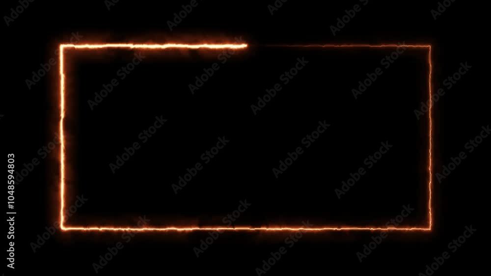 Seamless loop animation orange burning fire flame rectangle frame on chroma key black screen alpha channel background
