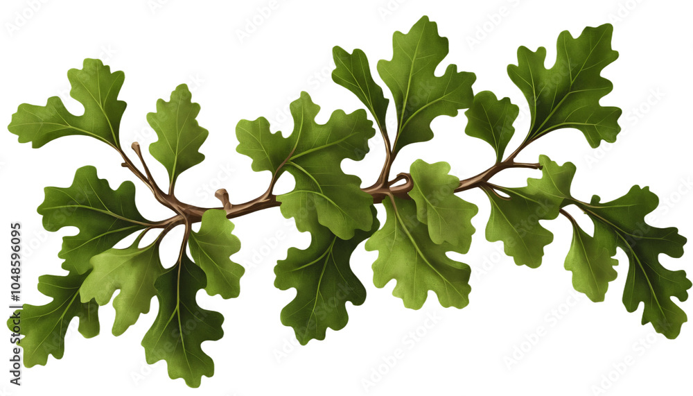 Isolated oak branch with green leaves and acorns, a symbol of nature's growth and autumn's bounty Isolated oak branch with green leaves and acorns, a symbol of nature's growth and autumn's bounty