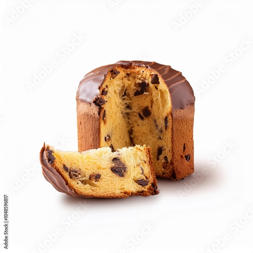 chocolate covered panettone filled with chocolate, isolated on white background