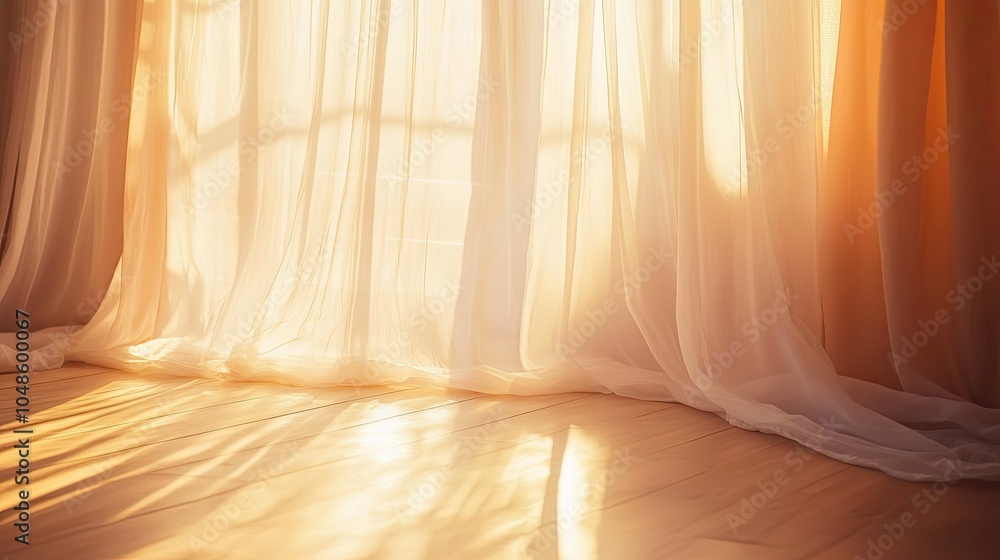 Soft Light Through Sheer Drapes in Warm Room Soft Light Through Sheer Drapes in Warm Room