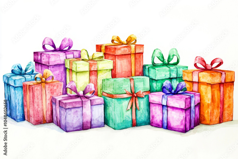 A colorful arrangement of gift boxes with ribbons, symbolizing celebration and joy. A colorful arrangement of gift boxes with ribbons, symbolizing celebration and joy.