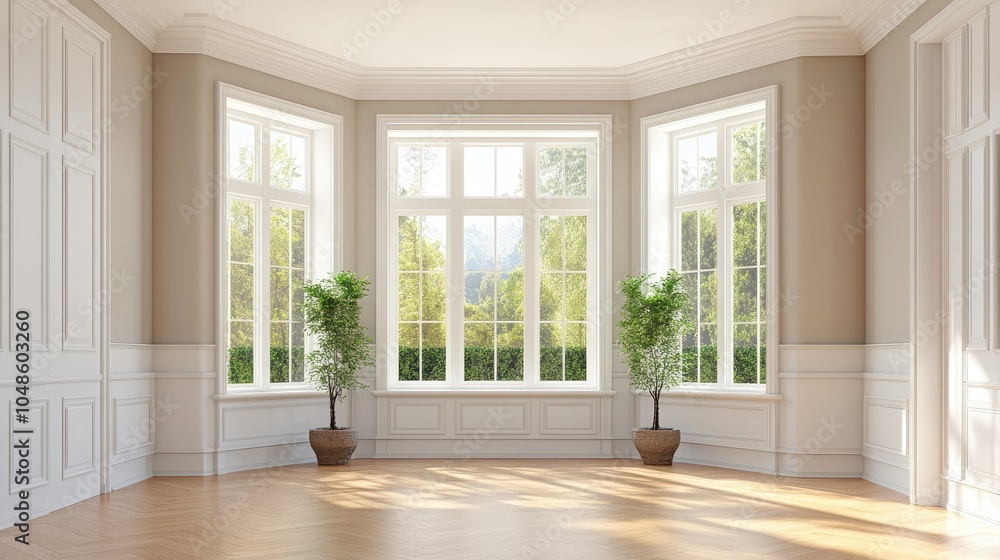 Fototapeta premium Bright and Spacious Empty Room with Large Windows