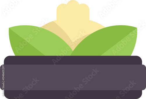 Stylized illustration of a freshly harvested cauliflower growing in a pot, featuring a blank banner for your message