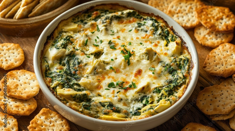 Creamy Spinach Artichoke Dip with Crackers Platter Creamy Spinach Artichoke Dip with Crackers Platter