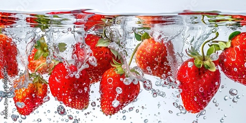 strawberry falling in water