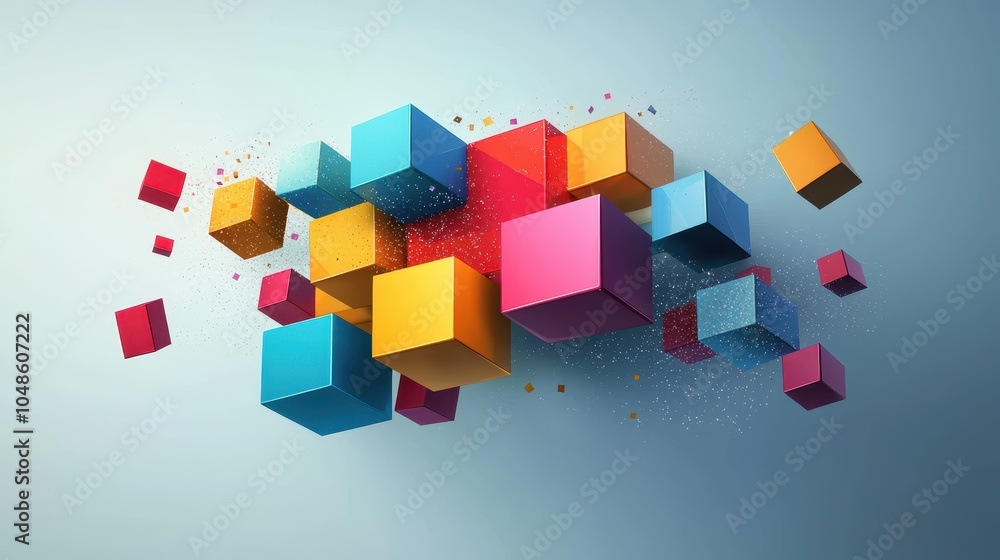 Colorful Abstract Geometric Cubes in Digital Background Colorful Abstract Geometric Cubes in Digital Background