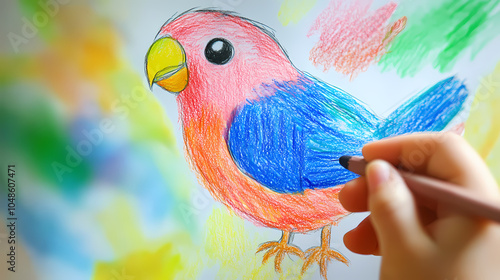 A simple drawing of cute birds for kids, with small round bodies, short wings, and bright beaks. The birds are perched on a branch, with minimal details for easy coloring and fun! photo