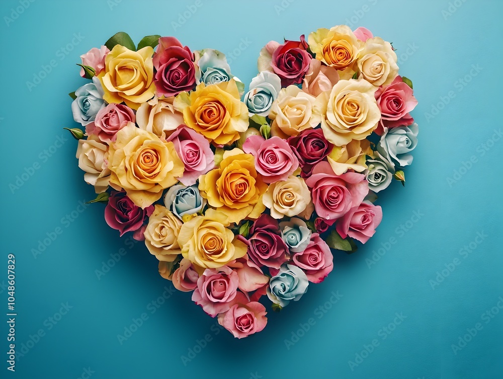Vibrant Floral Heart Composed of Blooming Roses in Soft Romantic Hues Vibrant Floral Heart Composed of Blooming Roses in Soft Romantic Hues