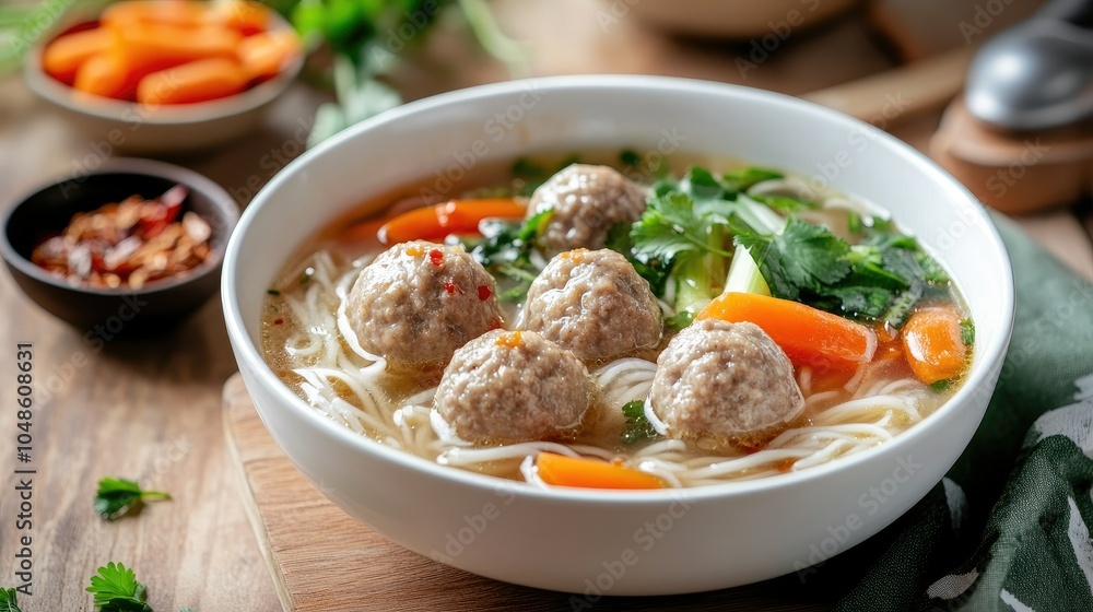 Fresh Meatball Soup with Vegetables and Noodles Fresh Meatball Soup with Vegetables and Noodles