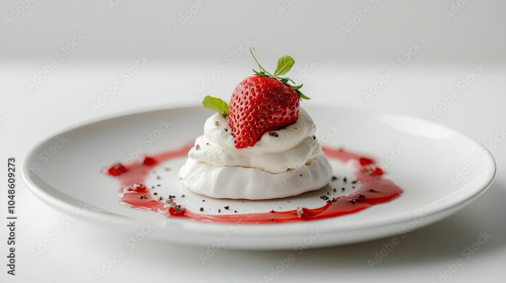 Fresh Strawberry on Creamy Pavlova Dessert Fresh Strawberry on Creamy Pavlova Dessert