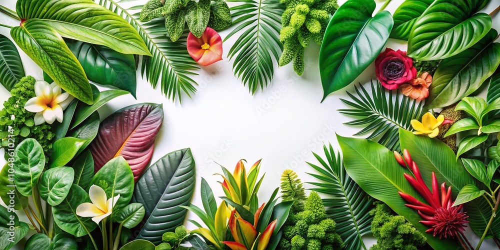 custom made wallpaper toronto digitalExotic Plant Leaves Frame on White Background for Food Photography and Nature Themes