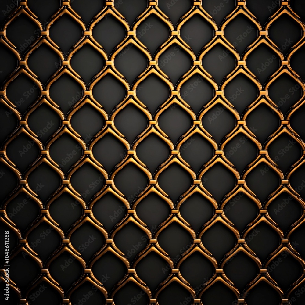 A textured pattern of interwoven golden mesh against a dark background. A textured pattern of interwoven golden mesh against a dark background.