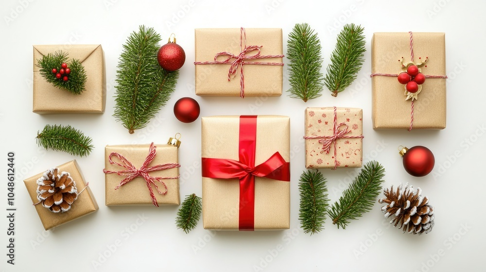 Festive Wrapped Gifts with Christmas Decorations Festive Wrapped Gifts with Christmas Decorations