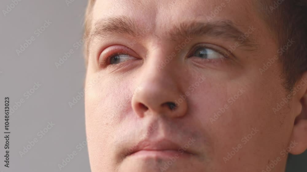 Stye eye, barley eye, chalazion eye, infection on eye on male face. 4k, high-quality video Stye eye, barley eye, chalazion eye, infection on eye on male face. 4k, high-quality video